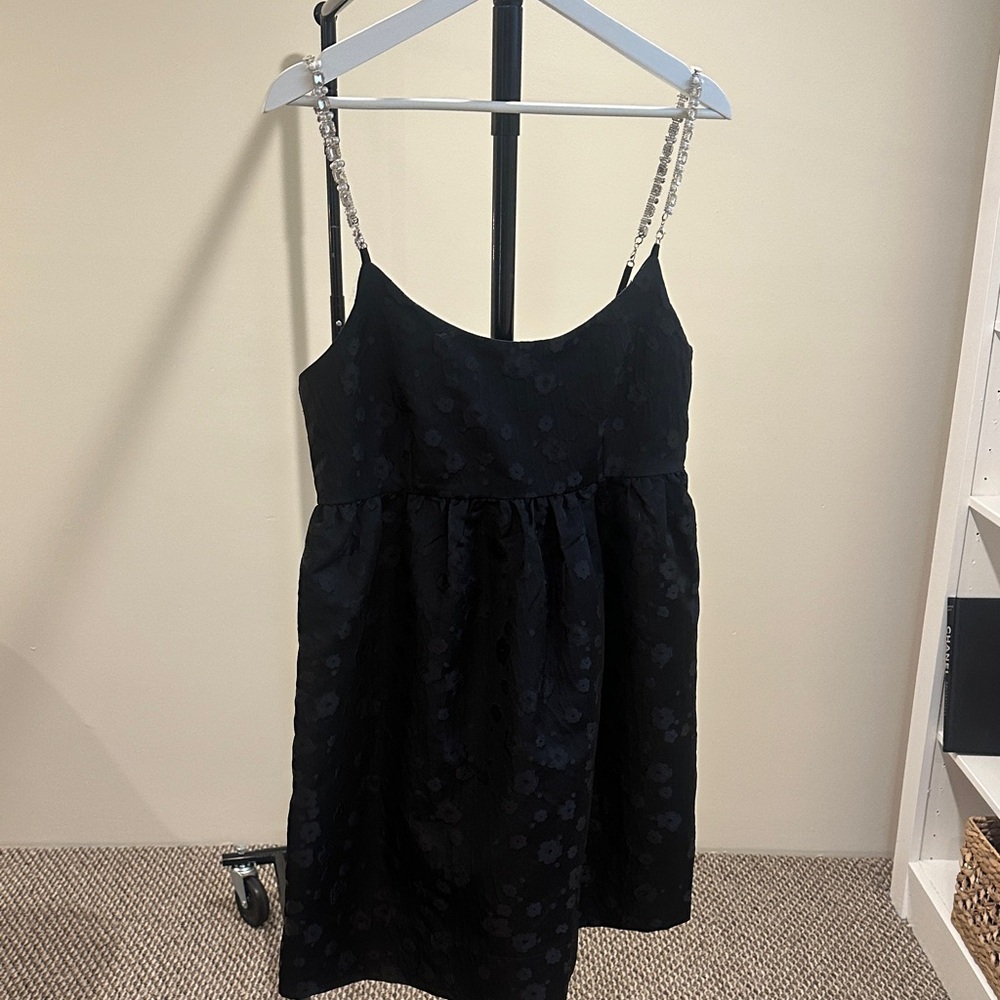 Line & Dot Black Mini Dress with Chain Straps